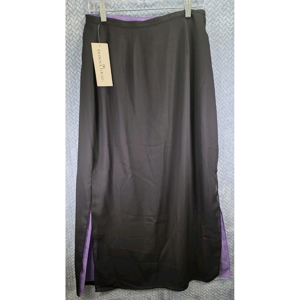 NWT DONNA GRAY‎ Black w/ Purple Lining Pencil Skirt Womens Size 8